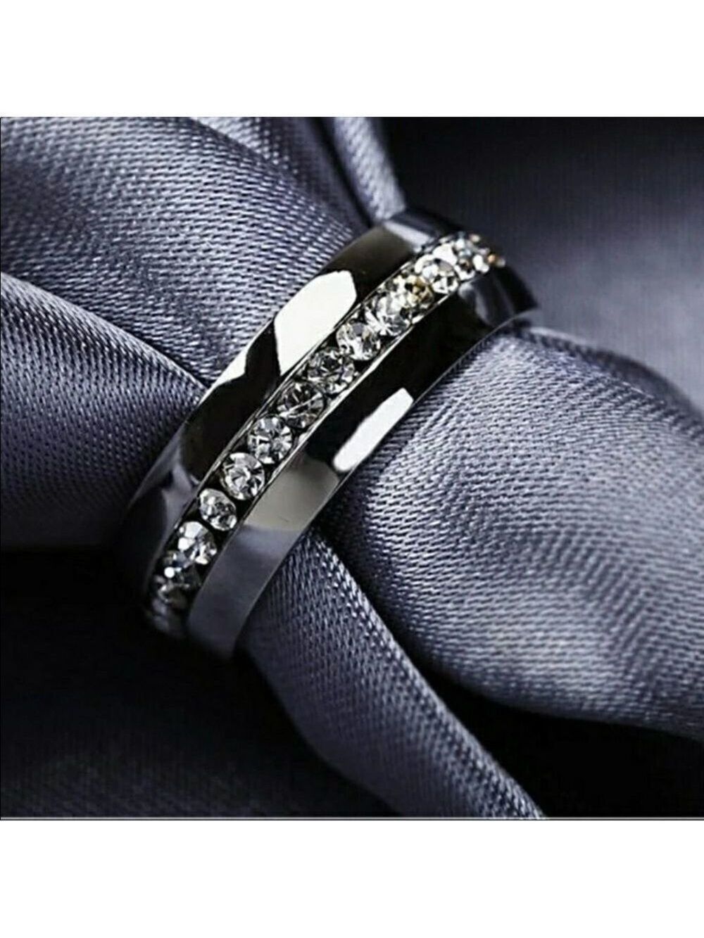 Silver Zircon Bridal Band Ring Engagement Wedding Size 7 - Picture 4 of 7